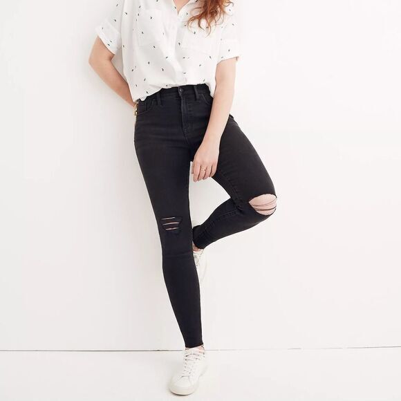 Madewell Denim - Madewell Petite‎ 9" Mid-Rise Skinny Jeans in Black Sea, Petite 25